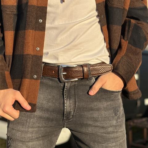 Brown Croco Embossed Genuine Leather Belt with Silver Buckle | Premium Men's Formal & Casual Belt