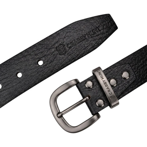 Crabby Hunt Premium Apollo Black Genuine Leather Belt with Grey Round Buckle