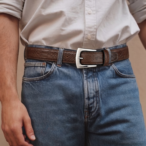 Brown Croco Embossed Genuine Leather Belt with Gun Metal Buckle | Premium Men's Formal & Casual Belt