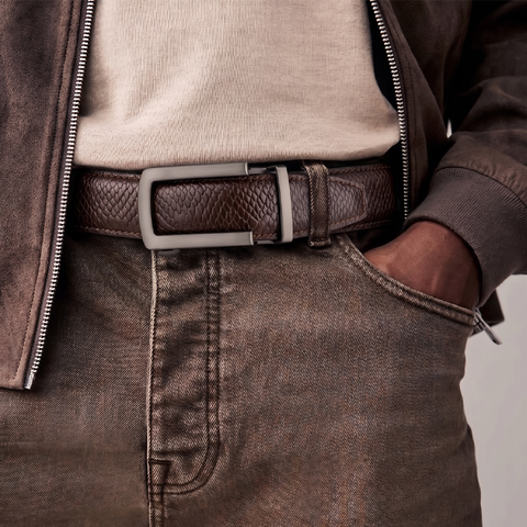 Men’s Autolock Brown Croco Leather Belt – Grey Automatic Buckle, Premium Formal Belt for Men