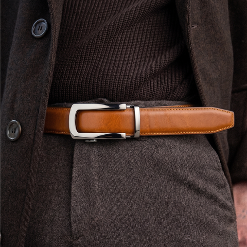 Men's Genuine Leather Belt with Auto Lock Buckle | Choco Brown | 35mm Formal Belt | Crabby Hunt
