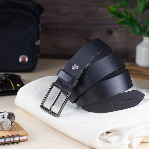 Black Leather Belt for Men – Genuine Leather with Classic Buckle