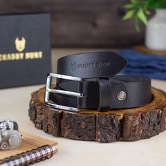 Premium Genuine Leather Belt for Men – Classic Black with Polished Silver Buckle