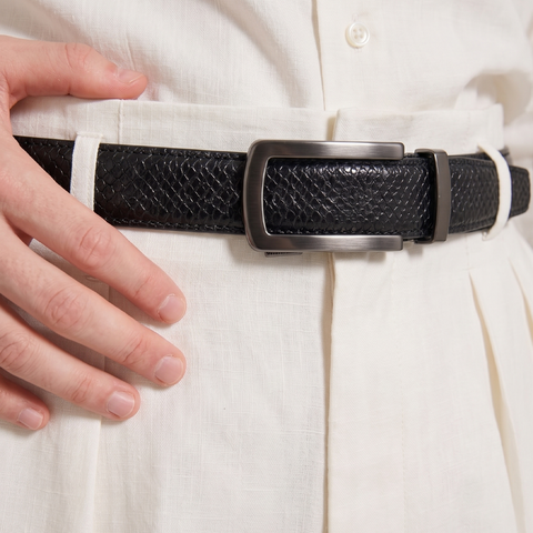 Men’s Autolock Black Croco Leather Belt – Gun Metal Automatic Buckle, Premium Formal Belt for Men