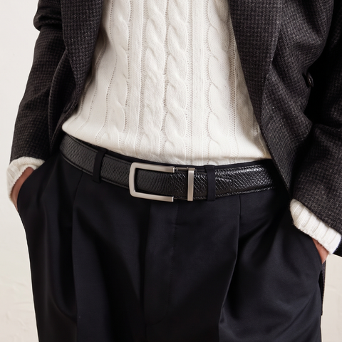 Men’s Autolock Black Croco Leather Belt – Grey Automatic Buckle, Premium Formal Belt for Men