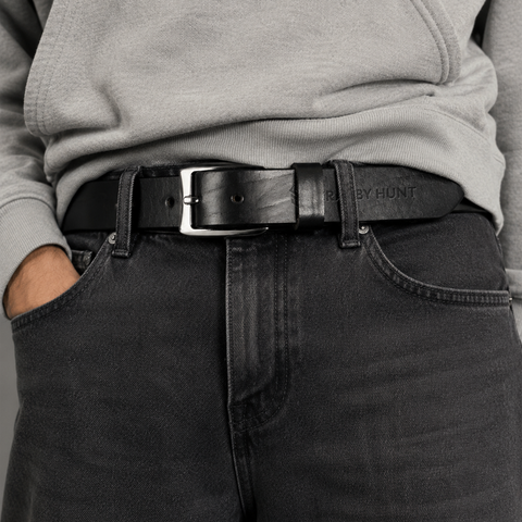 Crabby Hunt Men's Premium Black Leather Belt & Trifold Wallet Combo Gift Set | Vein Texture Belt & Classic Trifold Wallet