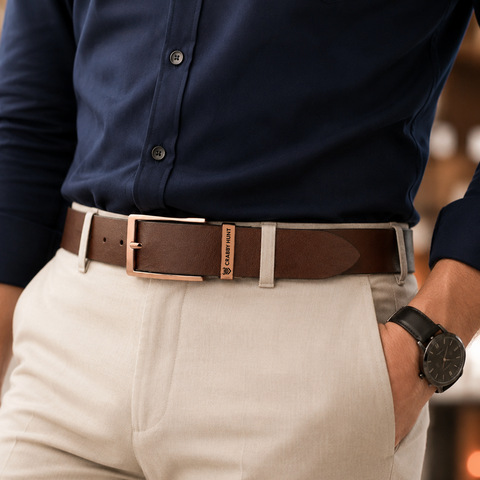 Men Choco Brown & Black Genuine Leather Reversible Belt (Mild Square Buckle)
