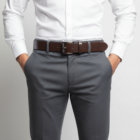 Genuine Brown Leather Belt with Premium Silver Roller Buckle