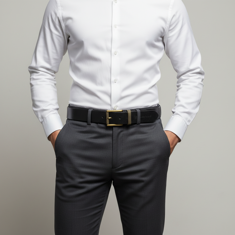 Men’s Black Leather Belt with Golden Metal Buckle – Premium Finish