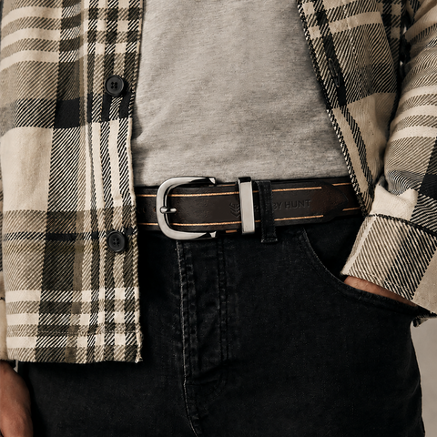 Crabby Hunt Brown Genuine Leather Belt for Men – Dual Stripe Design, Premium Craft