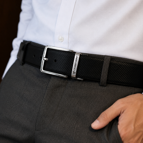 Crabby Hunt Premium Reversible Leather Belt for Men – Dual-Tone Design & Gunmetal Buckle