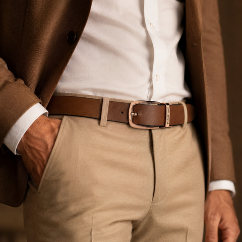 Crabby Hunt Men’s Reversible Leather Belt with Choco Gold Buckle