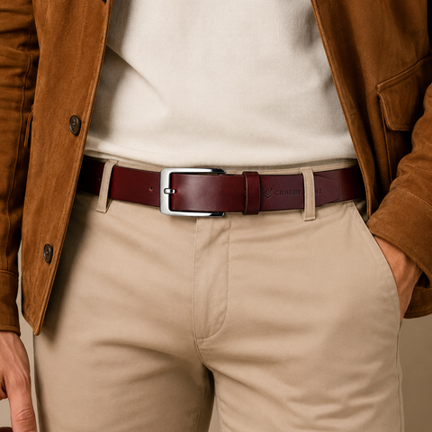 Crabby Hunt Premium Maroon Genuine Leather Belt for Men
