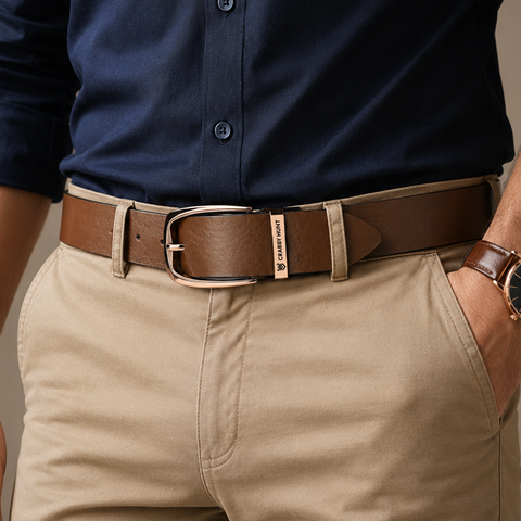 Apollo Round Classic Leather Belt – Black & Brown Dual-Tone