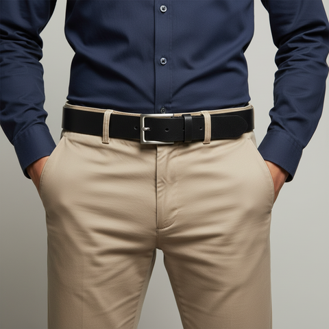Genuine Black Leather Belt with Metal Buckle