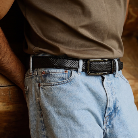 Men’s Autolock Black Croco Leather Belt – Gun Metal Automatic Buckle, Premium Formal Belt for Men