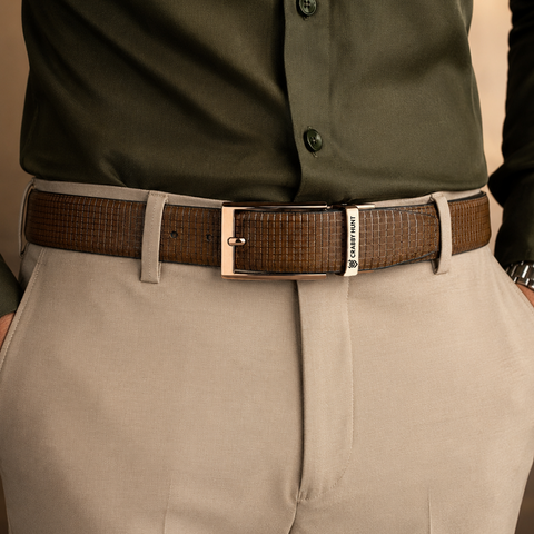 Reversible Genuine Leather Belt for Men – Brown & Black Dual Tone | Square Buckle | Crabby Hunt