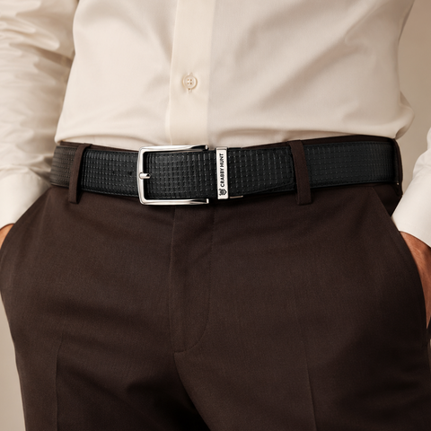 Men’s Reversible Leather Belt – Black & Brown Dual Style | Textured Finish | Square Buckle | Crabby Hunt