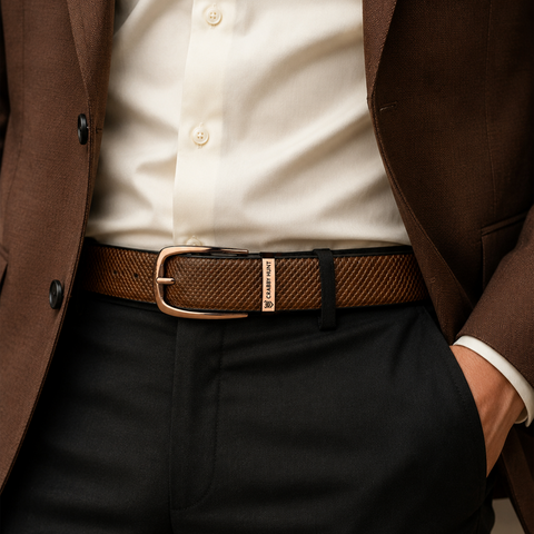 Crabby Hunt Orbit Round Reversible Belt – Chocolate Brown & Black | Textured Finish