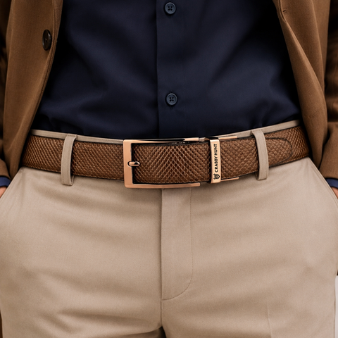 Crabby Hunt Reversible Textured Leather Belt for Men – Black & Chocolate Brown  Square Buckle