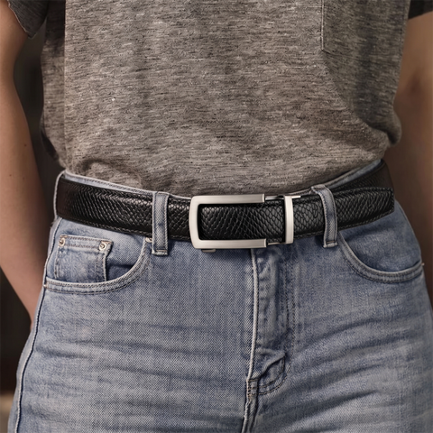 Men’s Autolock Black Croco Leather Belt – Grey Automatic Buckle, Premium Formal Belt for Men