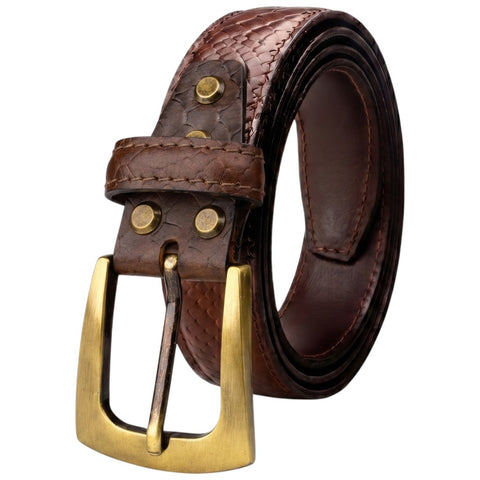 Brown Croco Embossed Genuine Leather Belt with Antique Brass Buckle | Premium Men's Formal & Casual Belt