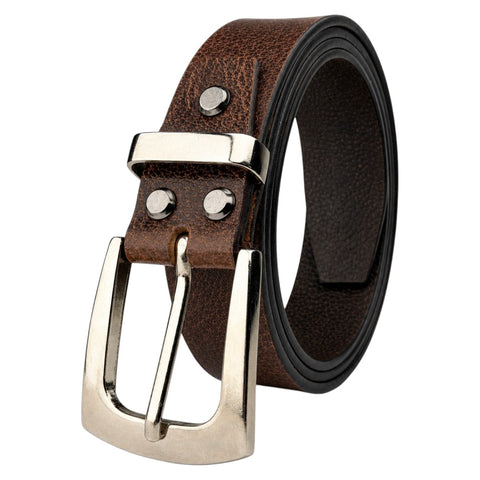 Crabby Hunt Men's Genuine Leather Casual Oil Pull-Up Belt with Silver Buckle