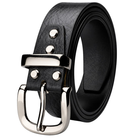 Crabby Hunt Men's Genuine Leather Belt – Black Apollo Strap with Gunmetal Round Buckle | Formal & Casual Belt