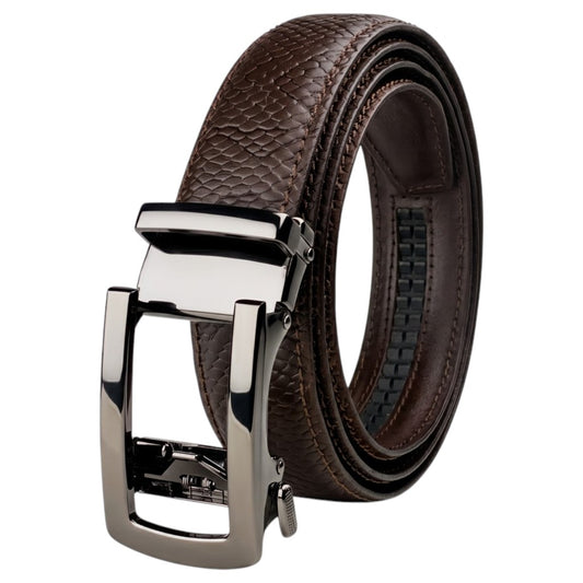 Men’s Autolock Brown Croco Leather Belt – Gun Metal Automatic Buckle, Premium Formal Belt for Men