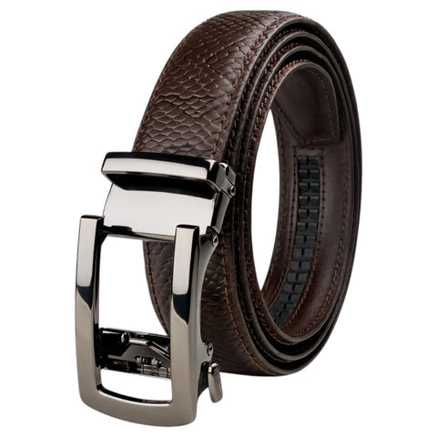Men’s Autolock Brown Croco Leather Belt – Gun Metal Automatic Buckle, Premium Formal Belt for Men