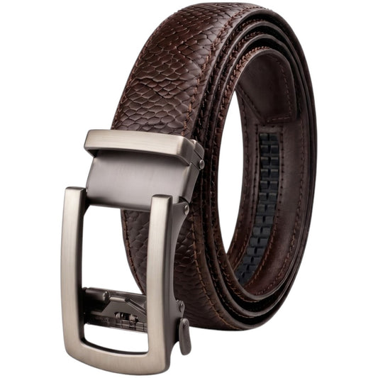 Men’s Autolock Brown Croco Leather Belt – Grey Automatic Buckle, Premium Formal Belt for Men