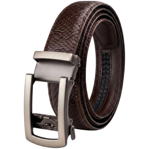 Men’s Autolock Brown Croco Leather Belt – Grey Automatic Buckle, Premium Formal Belt for Men