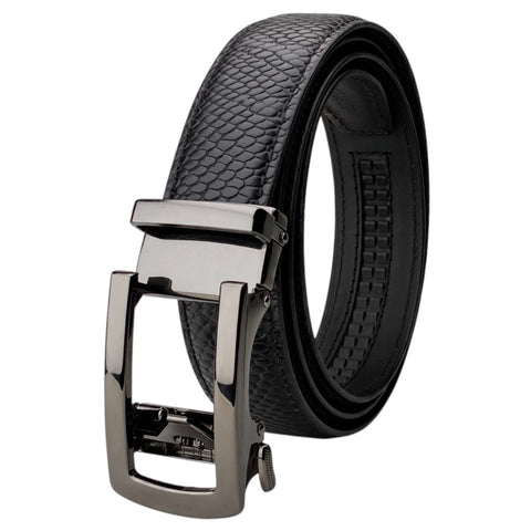 Men’s Autolock Black Croco Leather Belt – Gun Metal Automatic Buckle, Premium Formal Belt for Men