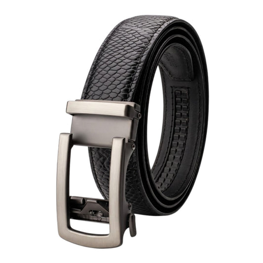 Men’s Autolock Black Croco Leather Belt – Grey Automatic Buckle, Premium Formal Belt for Men