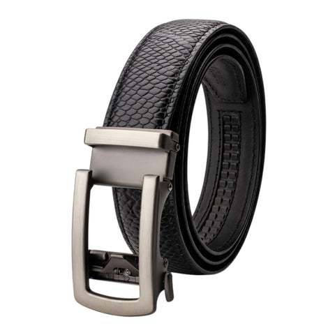 Men’s Autolock Black Croco Leather Belt – Grey Automatic Buckle, Premium Formal Belt for Men