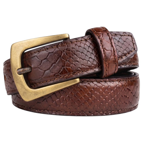 Brown Croco Embossed Genuine Leather Belt with Antique Brass Buckle | Premium Men's Formal & Casual Belt