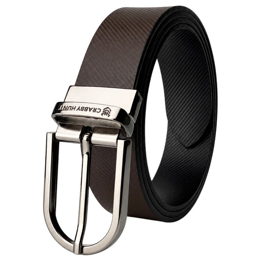 Crabby Hunt Premium Reversible Genuine Leather Belt for Men – Drill Silver Round Buckle