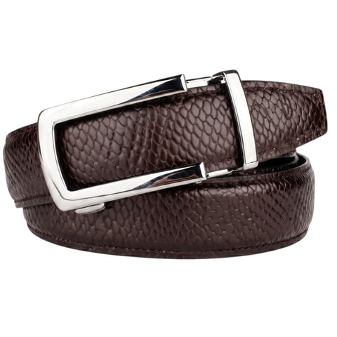 Men’s Autolock Brown Croco Leather Belt – Silver Automatic Buckle, Premium Formal Belt for Men