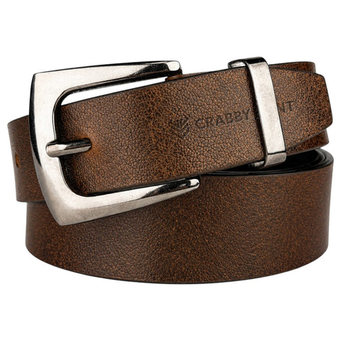Crabby Hunt Men's Genuine Leather Casual Belt – Oil Pull-Up Leather with Gunmetal Buckle