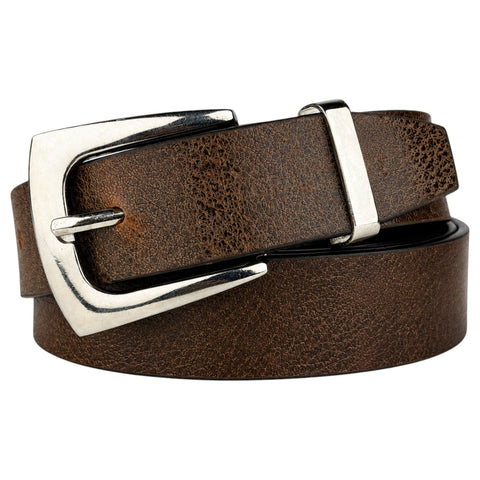 Crabby Hunt Men's Genuine Leather Casual Oil Pull-Up Belt with Silver Buckle
