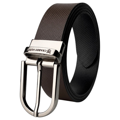 Crabby Hunt Premium Reversible Genuine Leather Belt for Men – Drill Silver Round Buckle