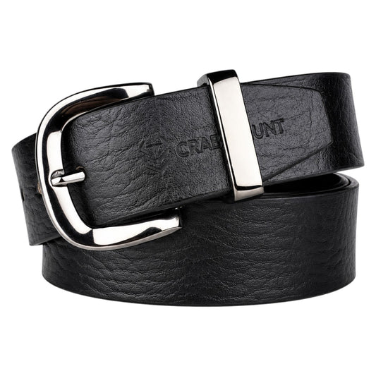 Crabby Hunt Men's Genuine Leather Belt – Black Apollo Strap with Gunmetal Round Buckle | Formal & Casual Belt