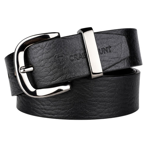 Crabby Hunt Men's Genuine Leather Belt – Black Apollo Strap with Gunmetal Round Buckle | Formal & Casual Belt