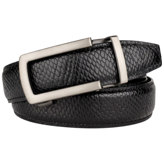 Men’s Autolock Black Croco Leather Belt – Grey Automatic Buckle, Premium Formal Belt for Men