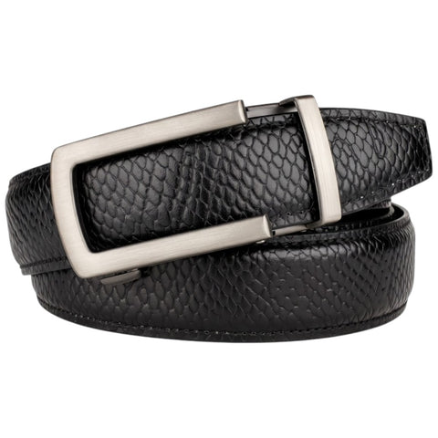 Men’s Autolock Black Croco Leather Belt – Grey Automatic Buckle, Premium Formal Belt for Men