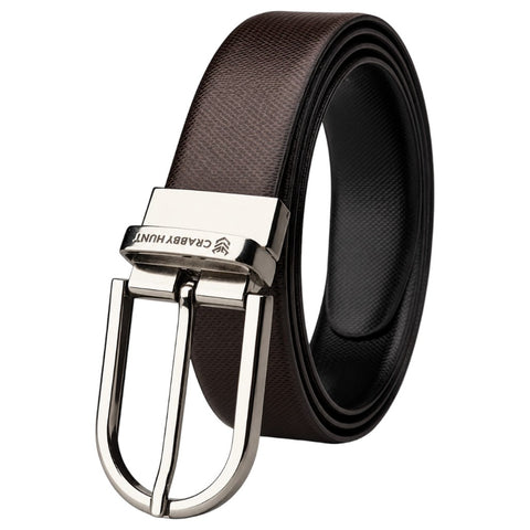 Crabby Hunt Reversible Genuine Leather Belt for Men – Honey & Black | Silver Round Buckle | Formal & Casual Belt