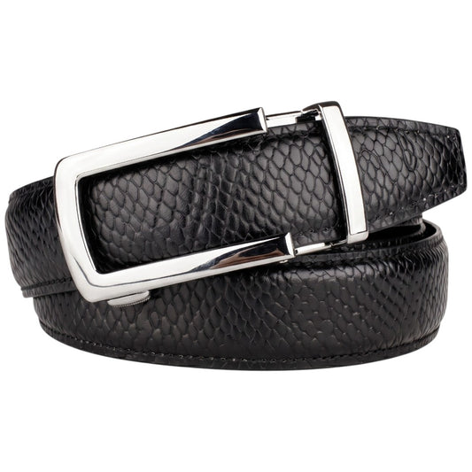 Men’s Autolock Black Croco Leather Belt – Silver Automatic Buckle, Premium Formal Belt for Men