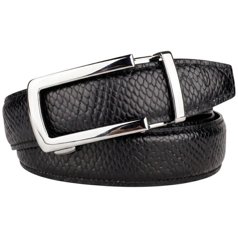 Men’s Autolock Black Croco Leather Belt – Silver Automatic Buckle, Premium Formal Belt for Men
