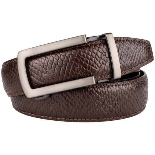 Men’s Autolock Brown Croco Leather Belt – Grey Automatic Buckle, Premium Formal Belt for Men