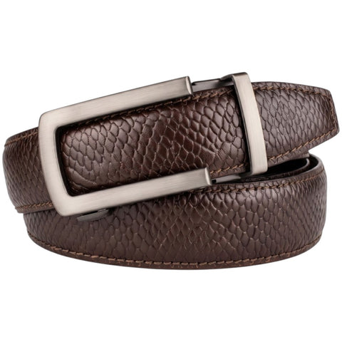 Men’s Autolock Brown Croco Leather Belt – Grey Automatic Buckle, Premium Formal Belt for Men
